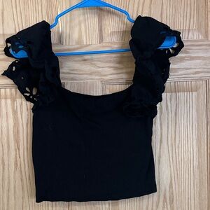 H&M Black Ruffled Sleeve Blouse